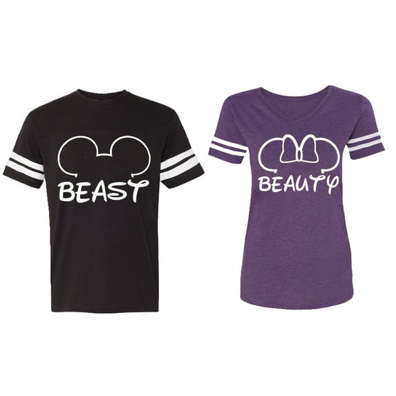 Beast Beauty Ear Matching Couple Cotton Jerseys (Men Black / Women Purple) (Men XXL / Women XL)