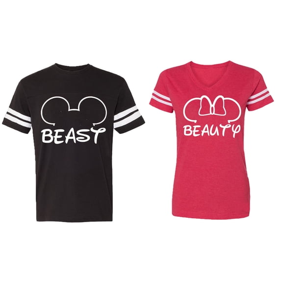 Beast Beauty Ear Matching Couple Cotton Jerseys (Men Black / Women Red) (Men M / Women L)