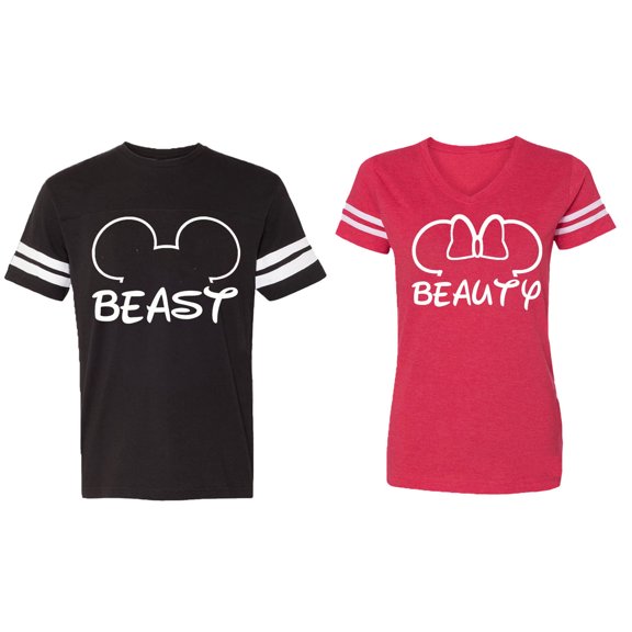 Beast Beauty Ear Matching Couple Cotton Jerseys (Men Black / Women Red) (Men XL / Women L)