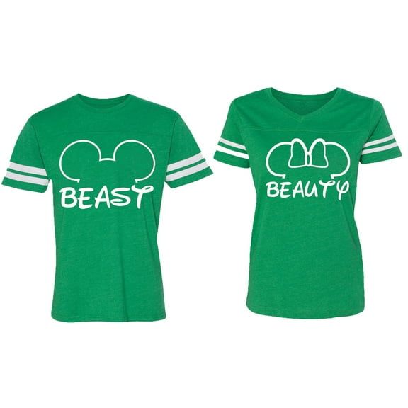 Beast Beauty Ear Matching Couple Cotton Jerseys (Men Green / Women Green) (Men XXL / Women XL)