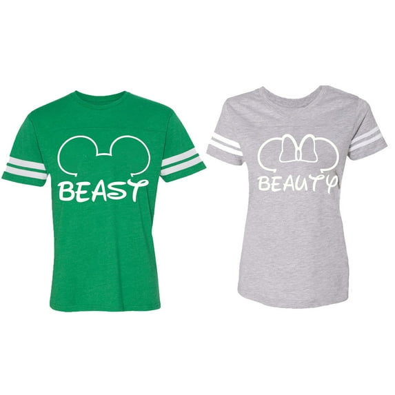 Beast Beauty Ear Matching Couple Cotton Jerseys (Men Green / Women Heather) (Men XXXL / Women XXL)
