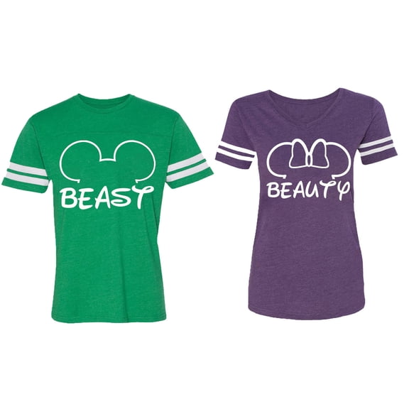 Beast Beauty Ear Matching Couple Cotton Jerseys (Men Green / Women Purple) (Men S / Women M)