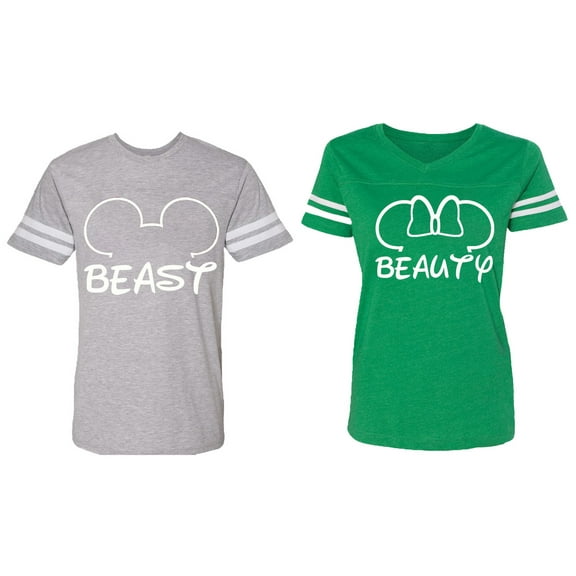 Beast Beauty Ear Matching Couple Cotton Jerseys (Men Heather / Women Green) (Men XXL / Women S)
