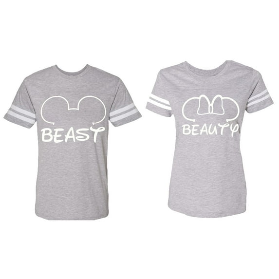 Beast Beauty Ear Matching Couple Cotton Jerseys (Men Heather / Women Heather) (Men S / Women XL)