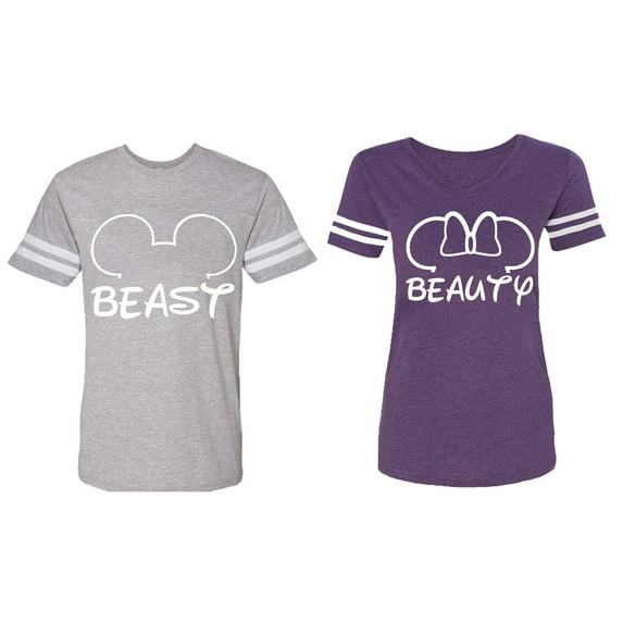 Beast Beauty Ear Matching Couple Cotton Jerseys (Men Heather / Women Purple) (Men XL / Women XL)