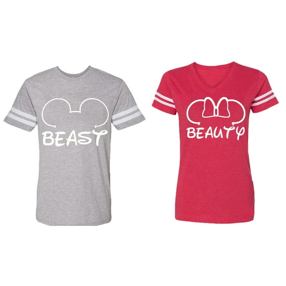 Beast Beauty Ear Matching Couple Cotton Jerseys (Men Heather / Women Red) (Men L / Women M)