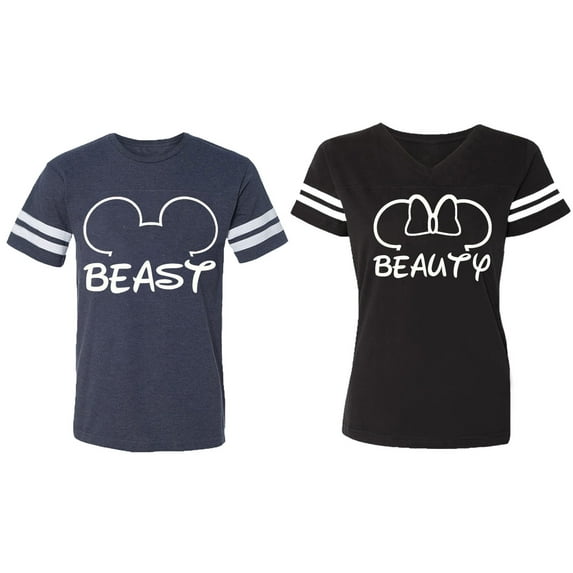 Beast Beauty Ear Matching Couple Cotton Jerseys (Men Navy / Women Black) (Men S / Women S)