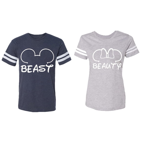 Beast Beauty Ear Matching Couple Cotton Jerseys (Men Navy / Women Heather) (Men M / Women M)