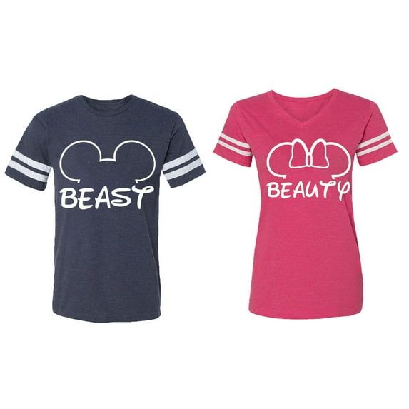 Beast Beauty Ear Matching Couple Cotton Jerseys (Men Navy / Women Pink) (Men XL / Women XXL)