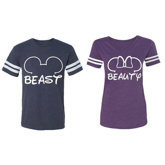 Beast Beauty Ear Matching Couple Cotton Jerseys (Men Navy / Women Purple) (Men XL / Women M)