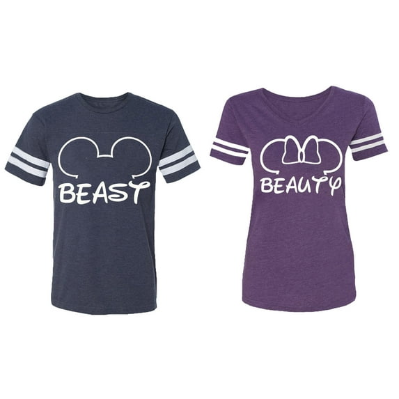 Beast Beauty Ear Matching Couple Cotton Jerseys (Men Navy / Women Purple) (Men XXL / Women M)