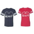thumbnail image 1 of Beast Beauty Ear Matching Couple Cotton Jerseys (Men Navy / Women Red) (Men M / Women XL), 1 of 3