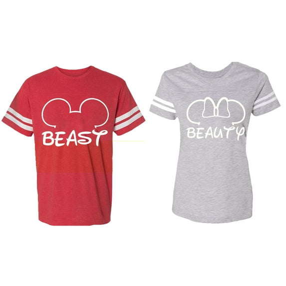 Beast Beauty Ear Matching Couple Cotton Jerseys (Men Red / Women Heather) (Men XXXL / Women XXL)