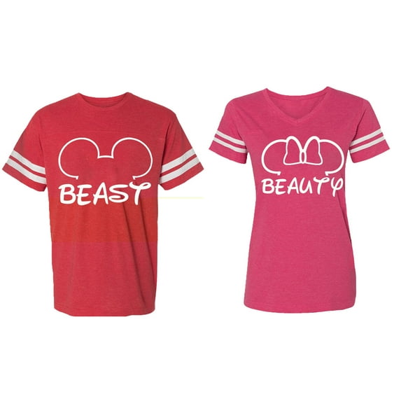 Beast Beauty Ear Matching Couple Cotton Jerseys (Men Red / Women Pink) (Men L / Women S)