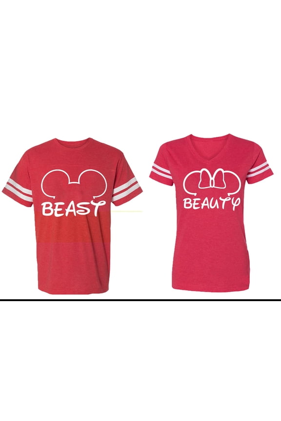 Beast Beauty Ear Matching Couple Cotton Jerseys (Men Red / Women Red) (Men XXL / Women M)