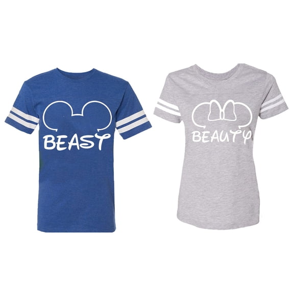 Beast Beauty Ear Matching Couple Cotton Jerseys (Men Royal / Women Heather) (Men XXL / Women M)