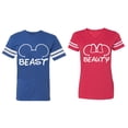 thumbnail image 1 of Beast Beauty Ear Matching Couple Cotton Jerseys (Men Royal / Women Red) (Men L / Women S), 1 of 3