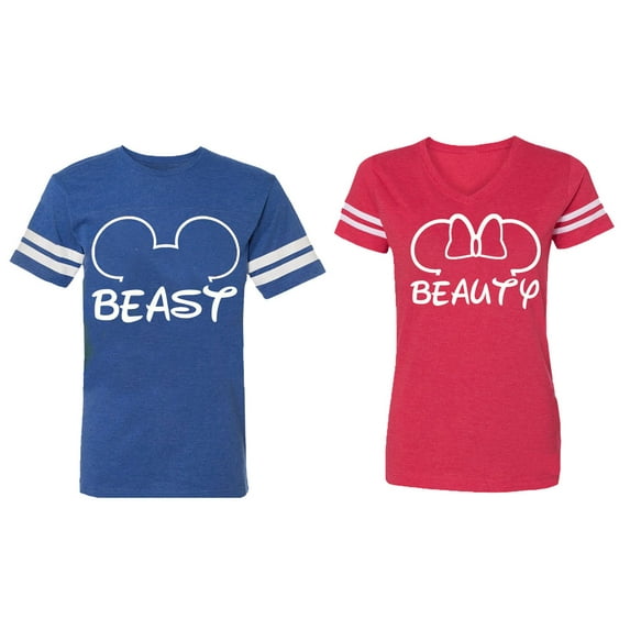 Beast Beauty Ear Matching Couple Cotton Jerseys (Men Royal / Women Red) (Men M / Women L)