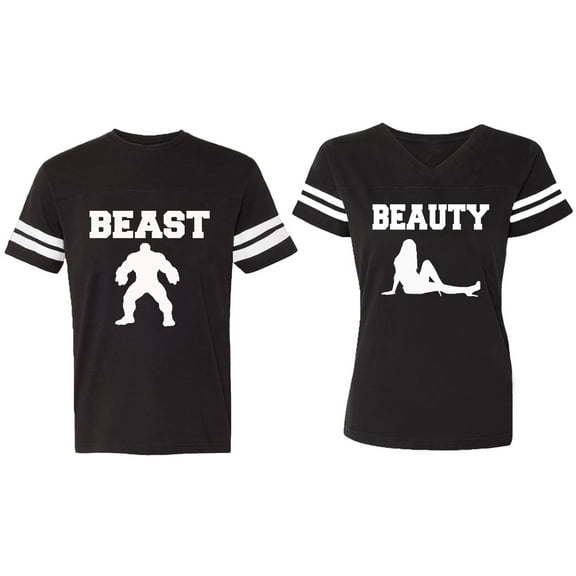 Beast Beauty Matching Couple Cotton Jerseys (Men Black / Women Black) (Men S / Women S)