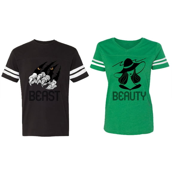 Beast Beauty Matching Couple Cotton Jerseys (Men Black / Women Green) (Men M / Women XXL)