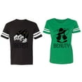thumbnail image 1 of Beast Beauty Matching Couple Cotton Jerseys (Men Black / Women Green) (Men XXL / Women XL), 1 of 3