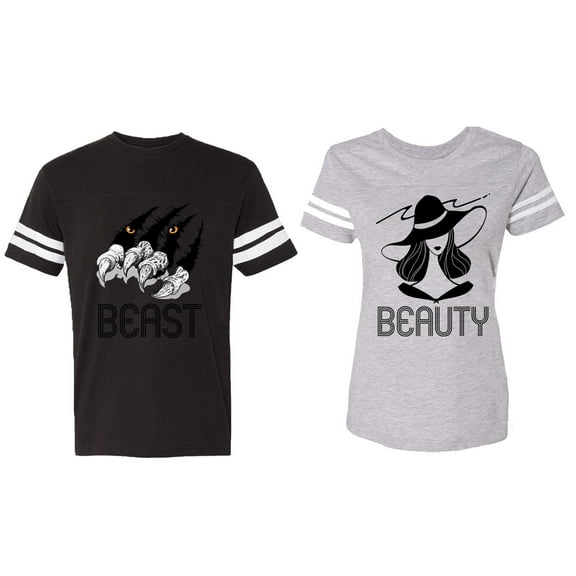 Beast Beauty Matching Couple Cotton Jerseys (Men Black / Women Heather) (Men XXL / Women S)