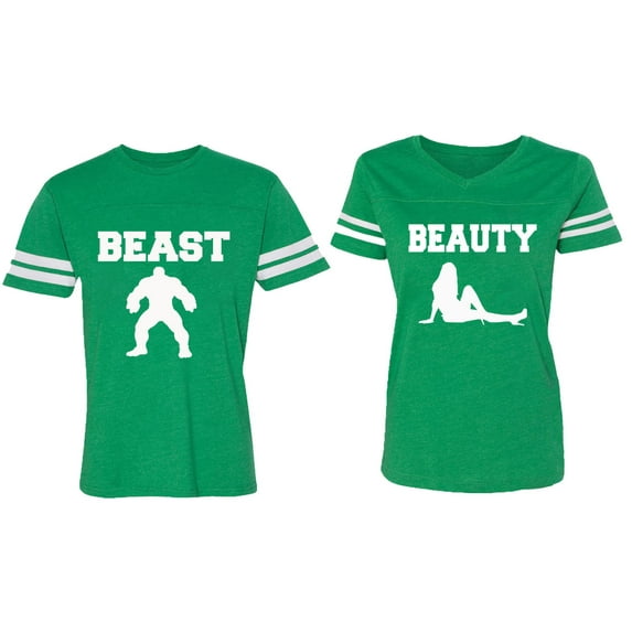 Beast Beauty Matching Couple Cotton Jerseys (Men Green / Women Green) (Men XXL / Women L)