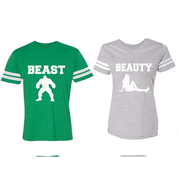 Beast Beauty Matching Couple Cotton Jerseys (Men Green / Women Heather) (Men XL / Women S)