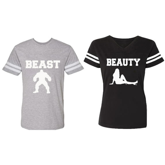 Beast Beauty Matching Couple Cotton Jerseys (Men Heather / Women Black) (Men S / Women S)