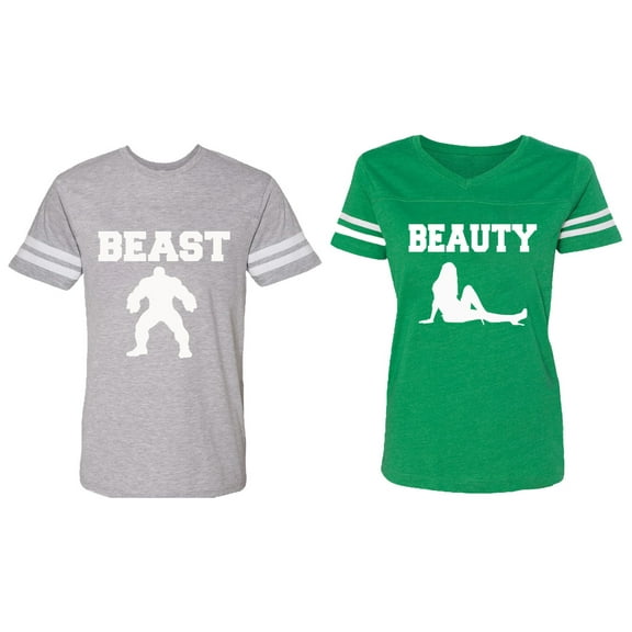 Beast Beauty Matching Couple Cotton Jerseys (Men Heather / Women Green) (Men L / Women XXL)