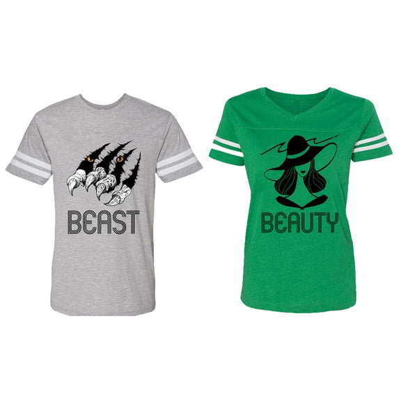 Beast Beauty Matching Couple Cotton Jerseys (Men Heather / Women Green) (Men S / Women L)