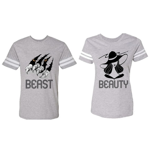 Beast Beauty Matching Couple Cotton Jerseys (Men Heather / Women Heather) (Men L / Women S)