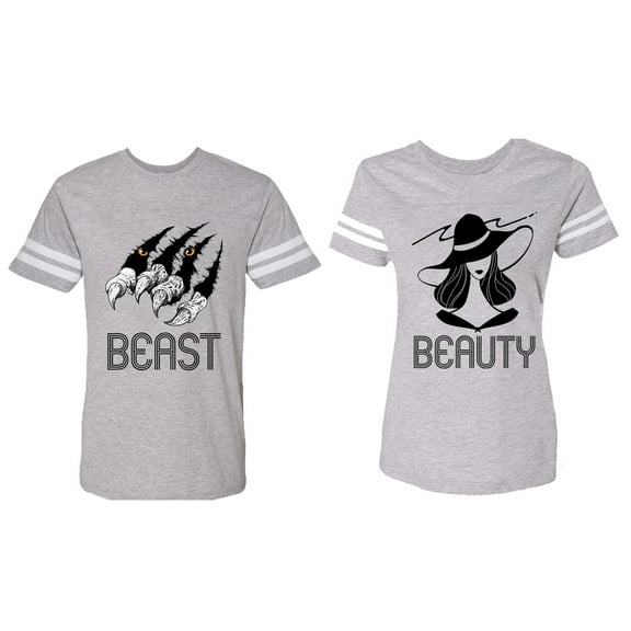 Beast Beauty Matching Couple Cotton Jerseys (Men Heather / Women Heather) (Men S / Women XL)