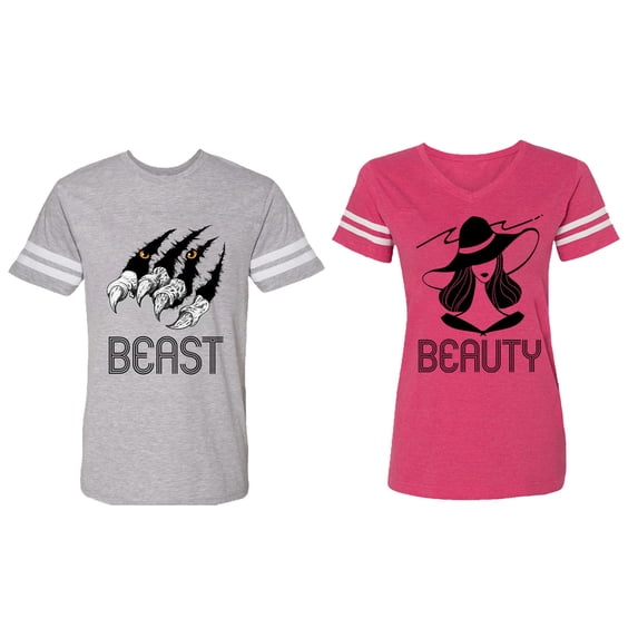 Beast Beauty Matching Couple Cotton Jerseys (Men Heather / Women Pink) (Men M / Women L)