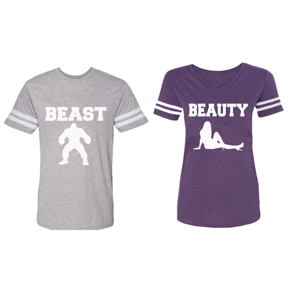 Beast Beauty Matching Couple Cotton Jerseys (Men Heather / Women Purple) (Men S / Women L)