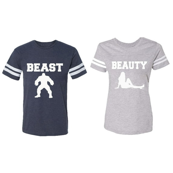 Beast Beauty Matching Couple Cotton Jerseys (Men Navy / Women Heather) (Men M / Women S)