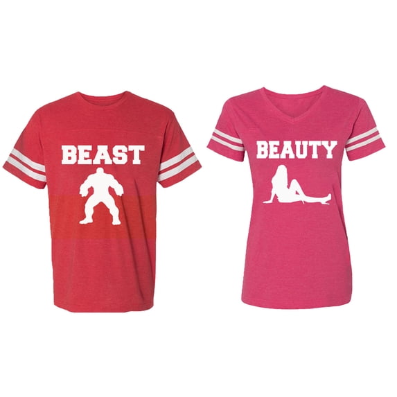 Beast Beauty Matching Couple Cotton Jerseys (Men Red / Women Pink) (Men XL / Women L)