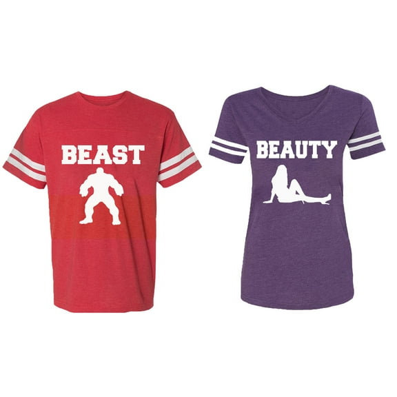 Beast Beauty Matching Couple Cotton Jerseys (Men Red / Women Purple) (Men L / Women XXL)
