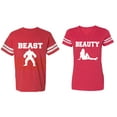thumbnail image 1 of Beast Beauty Matching Couple Cotton Jerseys (Men Red / Women Red) (Men L / Women XL), 1 of 3