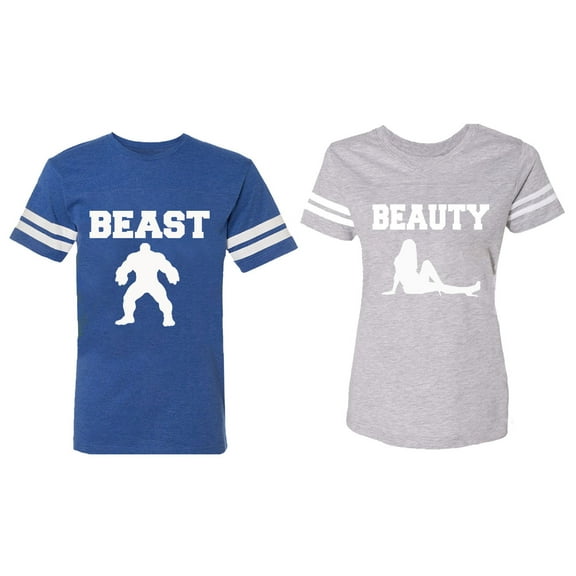 Beast Beauty Matching Couple Cotton Jerseys (Men Royal / Women Heather) (Men L / Women M)