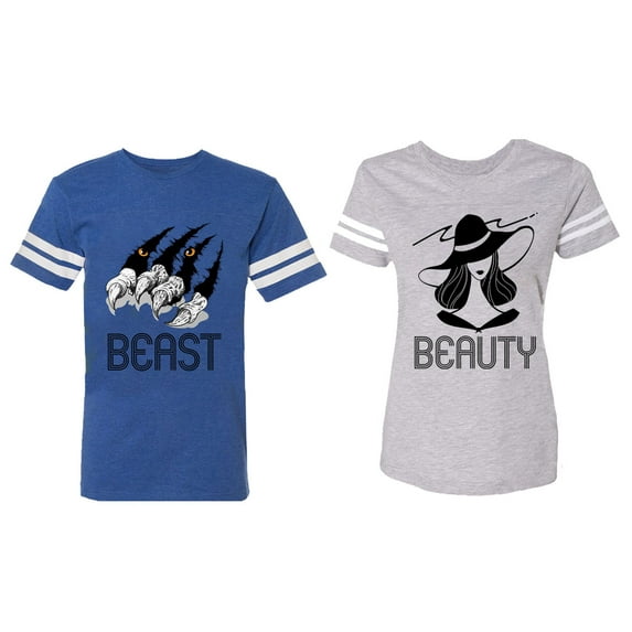 Beast Beauty Matching Couple Cotton Jerseys (Men Royal / Women Heather) (Men S / Women XXL)