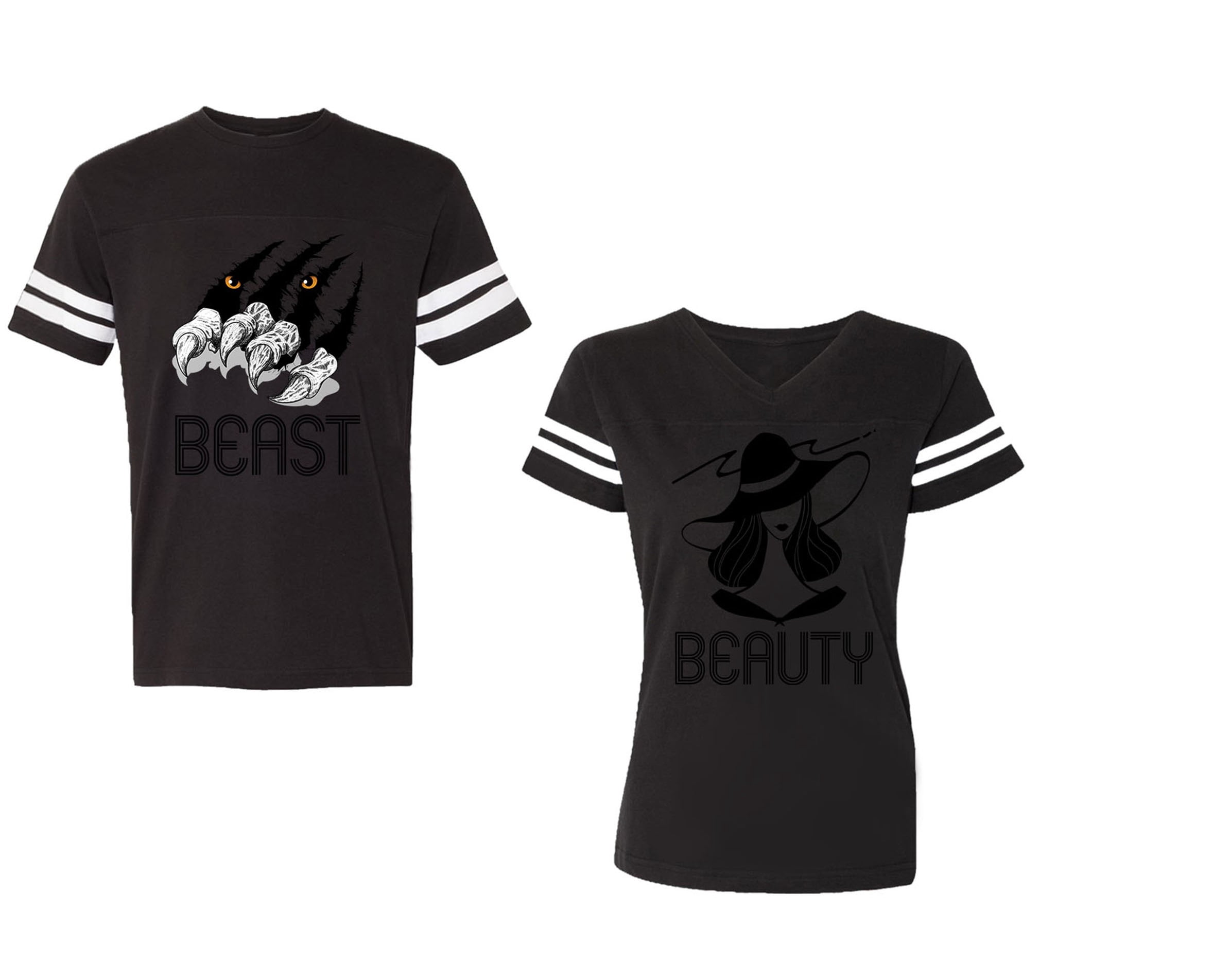 Beast Beauty Unisex Couple Matching Cotton Jersey style T-Shirt 