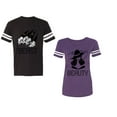 thumbnail image 1 of Beast Beauty Unisex Couple Matching Cotton Jersey style T-Shirt Contrasting stripes on sleeves (Men Black / Women Purple) (Men L / Women XXL), 1 of 3