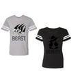 thumbnail image 1 of Beast Beauty Unisex Couple Matching Cotton Jersey style T-Shirt Contrasting stripes on sleeves (Men Heather / Women Black) (Men XXL / Women XL), 1 of 3