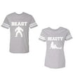 thumbnail image 1 of Beast Beauty Unisex Couple Matching Cotton Jersey style T-Shirt Contrasting stripes on sleeves (Men Heather / Women Heather) (Men L / Women M), 1 of 3