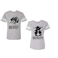 thumbnail image 1 of Beast Beauty Unisex Couple Matching Cotton Jersey style T-Shirt Contrasting stripes on sleeves (Men Heather / Women Heather) (Men XL / Women M), 1 of 3