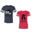 thumbnail image 1 of Beast Beauty Unisex Couple Matching Cotton Jersey style T-Shirt Contrasting stripes on sleeves (Men Navy / Women Red) (Men M / Women L), 1 of 3