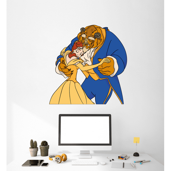 Beast Belle Hug Beauty and the Beast Cartoon Decors Wall Sticker Art Design Decal for Girls Boys Kids Room Bedroom Nursery Kindergarten Home Decor Sticker Wall Art Vinyl Decoration (30x27 inch)