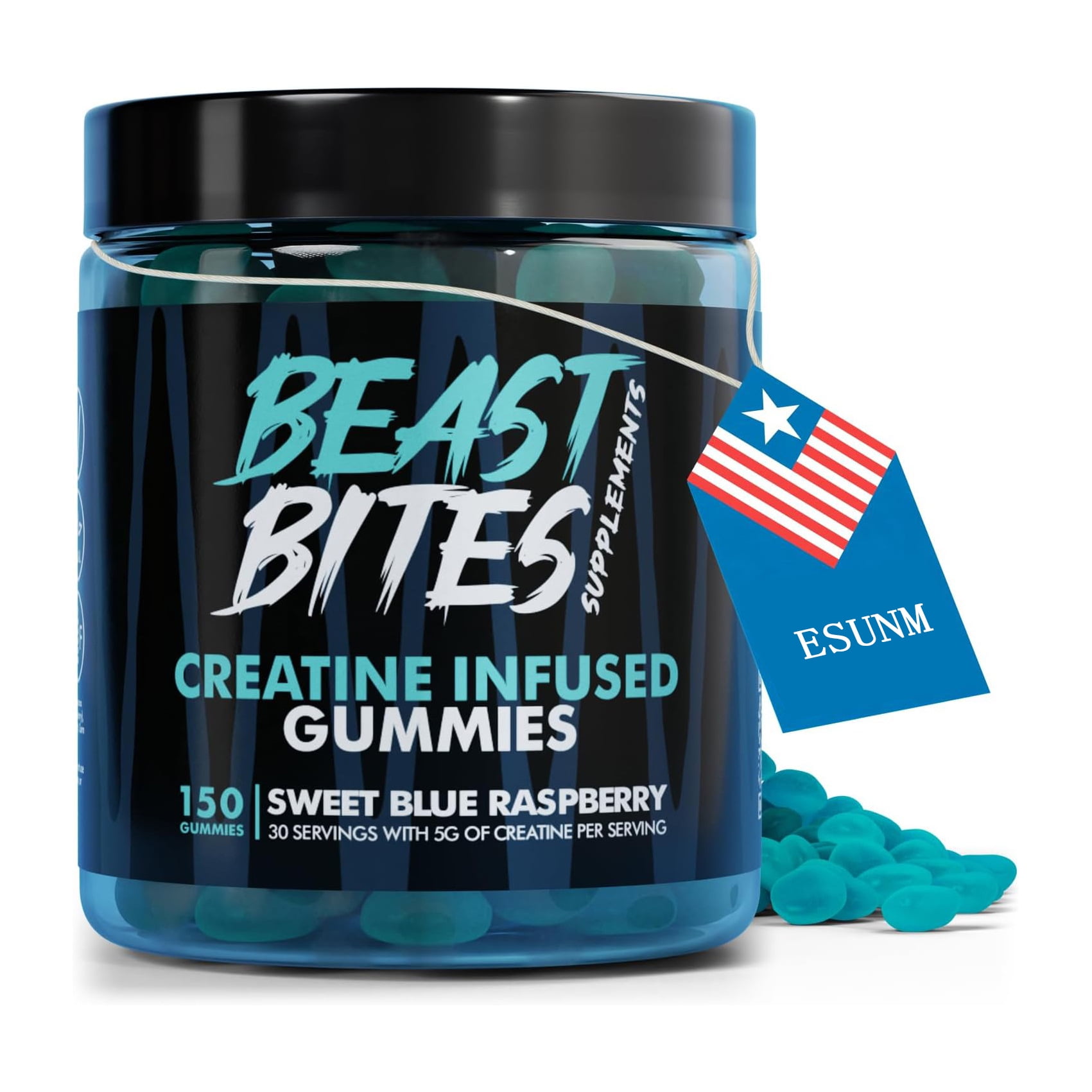 Beast Bites Creatine Monohydrate 5g Gummies, 30 Servings, Sweet Blue