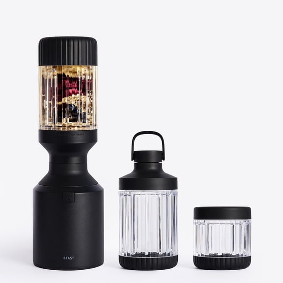 The Beast Blender; Personal Countertop Blending for Smoothies, Shakes, Food Prep & Frozen Fruits & Veggies; Extra Portable Vessels, Straw Cap & Straws Included; 1000W Motor (Carbon Black)